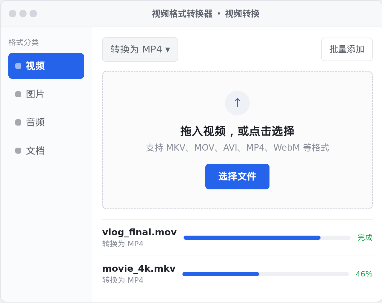 视频格式转换器 Windows 桌面版界面